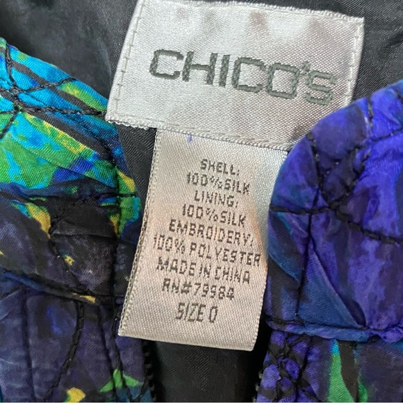 Chico’s Blue Green Silk Abstract Crinkle Textured Button Jacket | Women’s XS - Picture 4 of 5